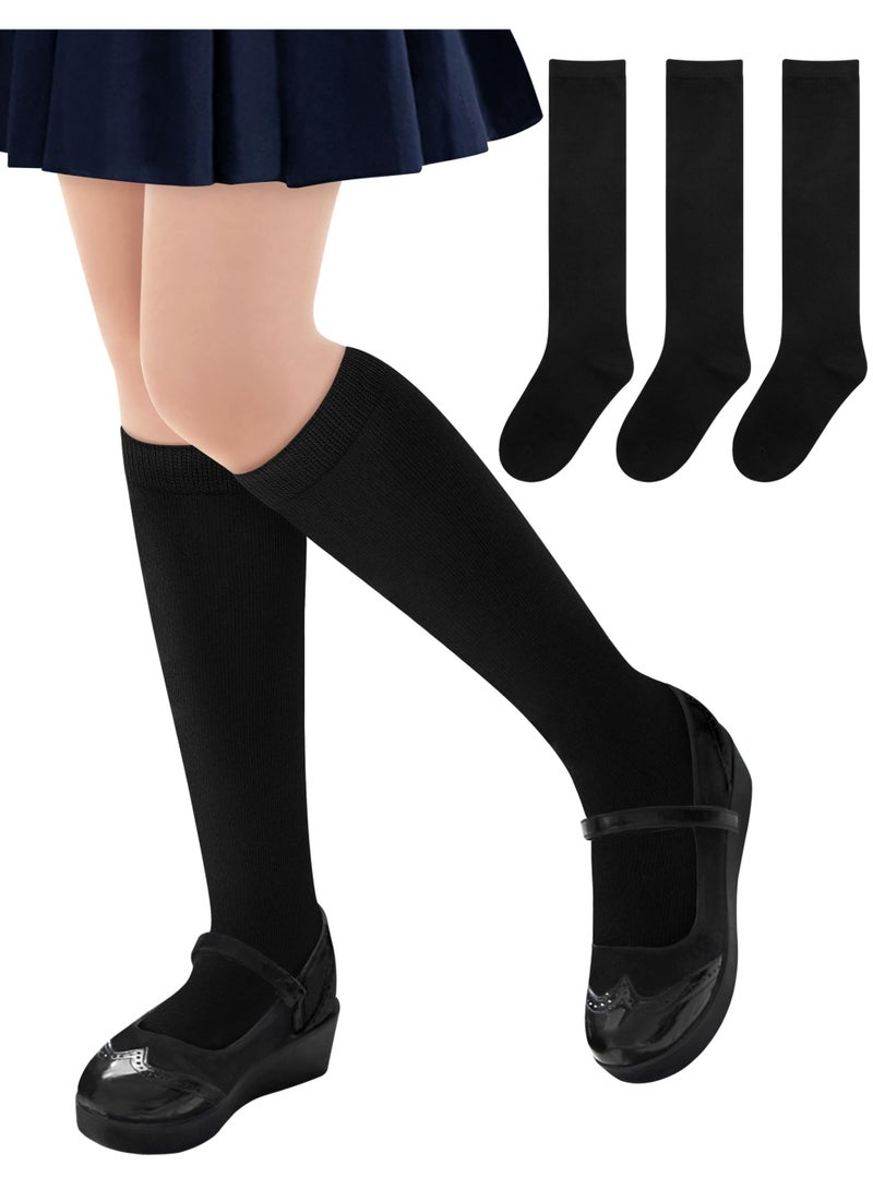 Girls Knee High Socks, Cotton School Uniform Socks, Kids Seamless Long Dress Socks, Soft Breathable School Socks for Girls - Image 1